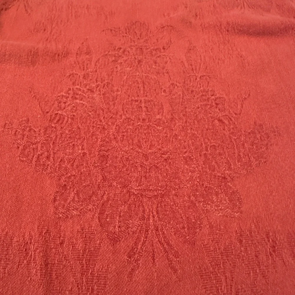 April Cornell Throw Blanket Burnt Red Damask Jacquard Tassel Fringe 48x80 Fringe